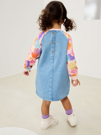 Pink Monster Raglan Denim Dress (3mths-8yrs)