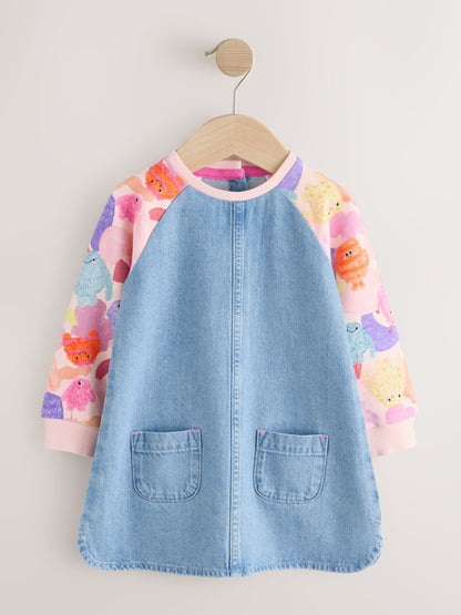 Pink Monster Raglan Denim Dress (3mths-8yrs)