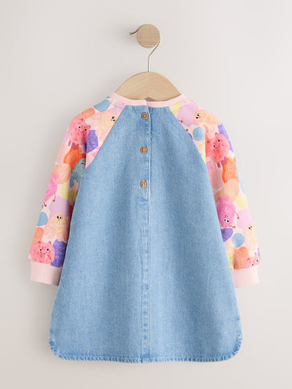 Pink Monster Raglan Denim Dress (3mths-8yrs)