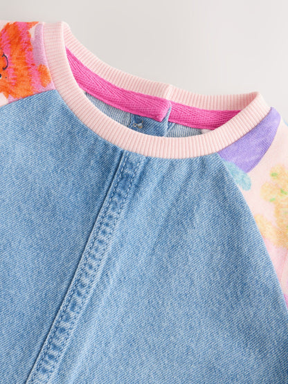 Pink Monster Raglan Denim Dress (3mths-8yrs)