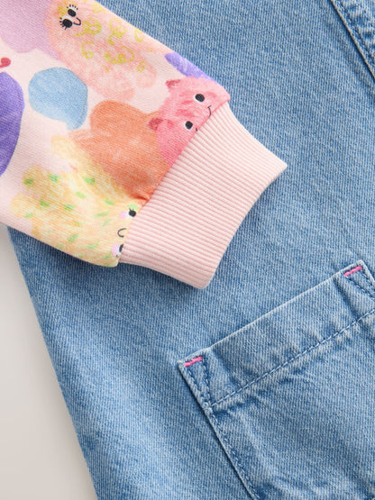 Pink Monster Raglan Denim Dress (3mths-8yrs)