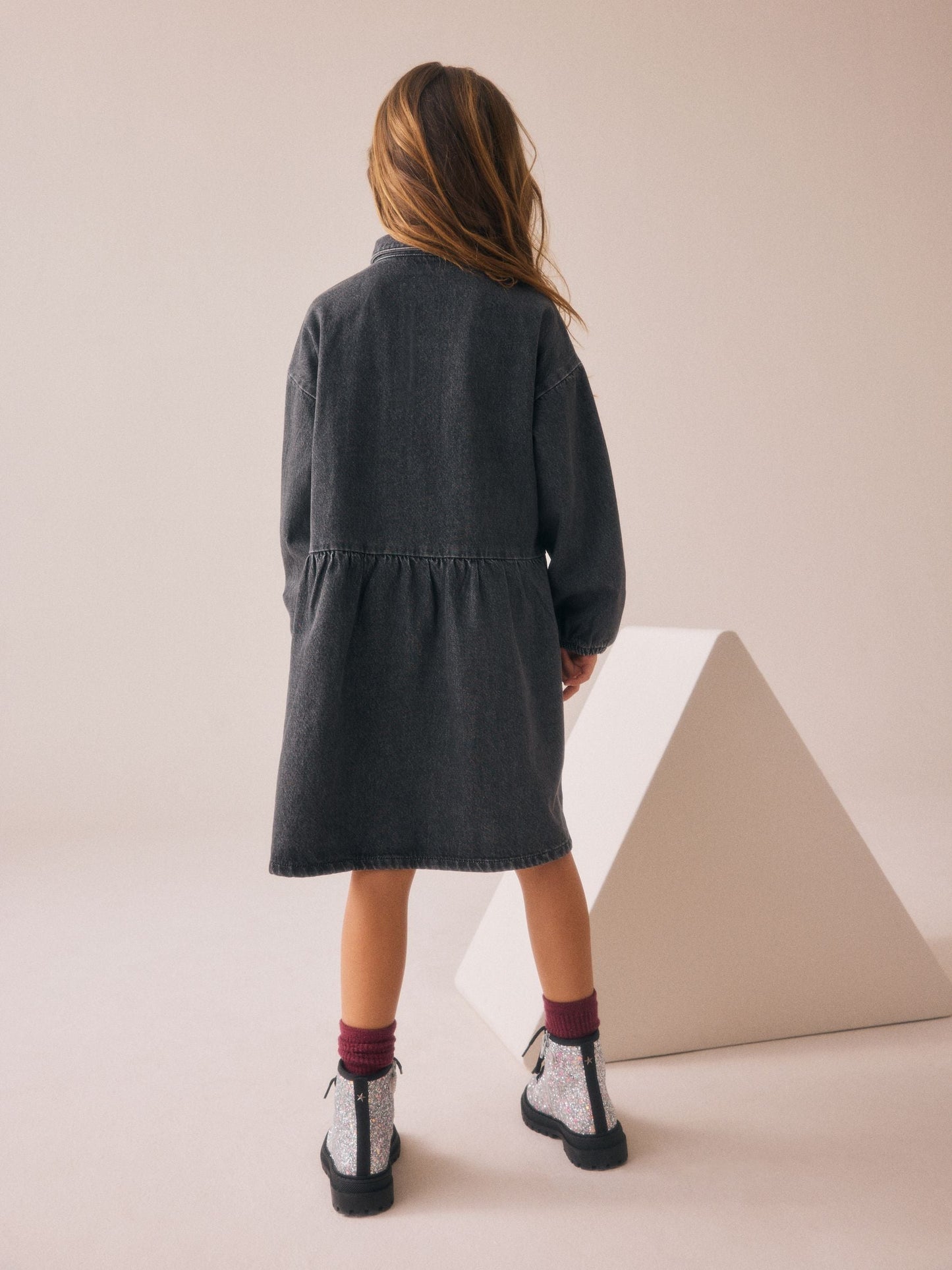 Washed Black Denim Diamante Shirt Dress (3-16yrs)