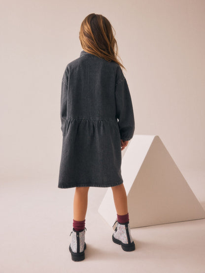 Washed Black Denim Diamante Shirt Dress (3-16yrs)