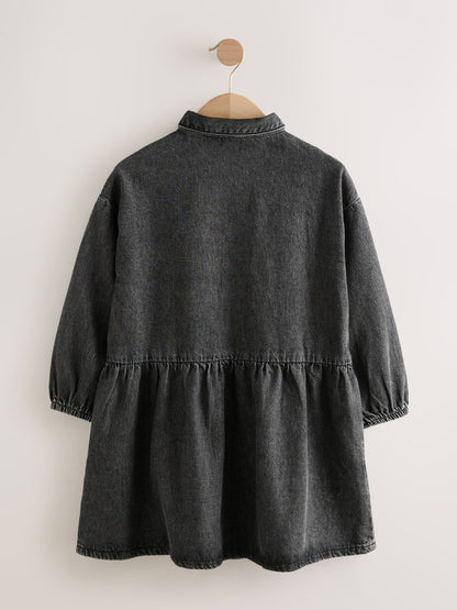 Washed Black Denim Diamante Shirt Dress (3-16yrs)