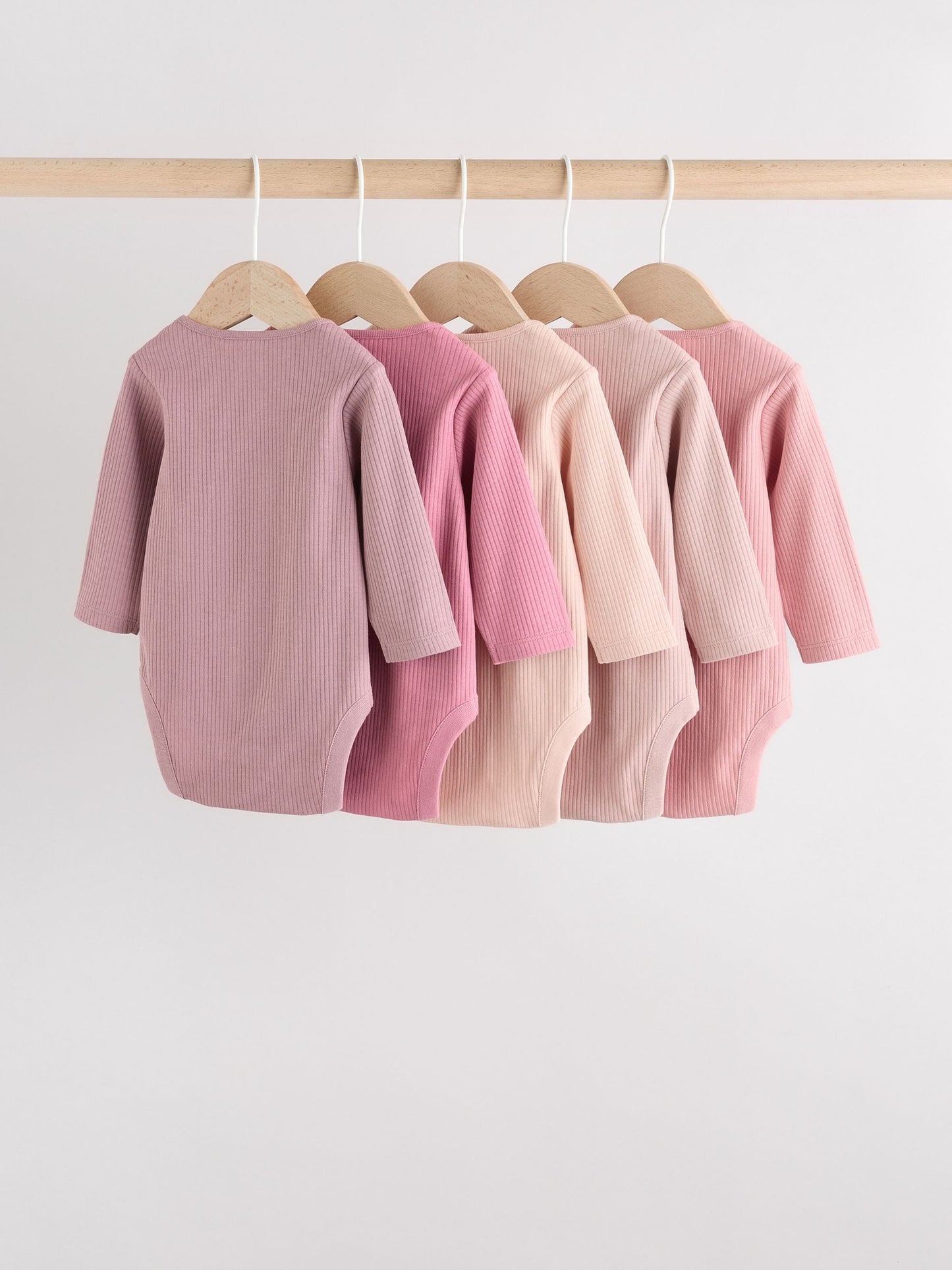 Pink 5 Pack Long Sleeve Baby Bodysuits image 2
