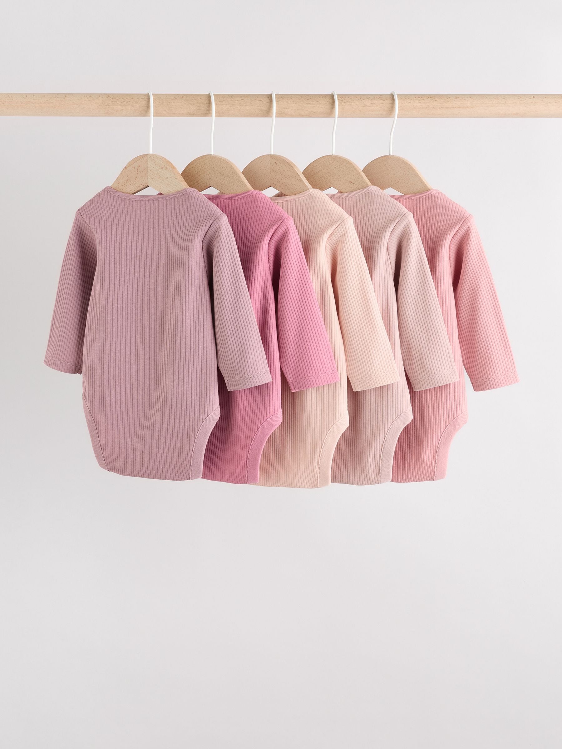Pink 5 Pack Long Sleeve Baby Bodysuits image 2