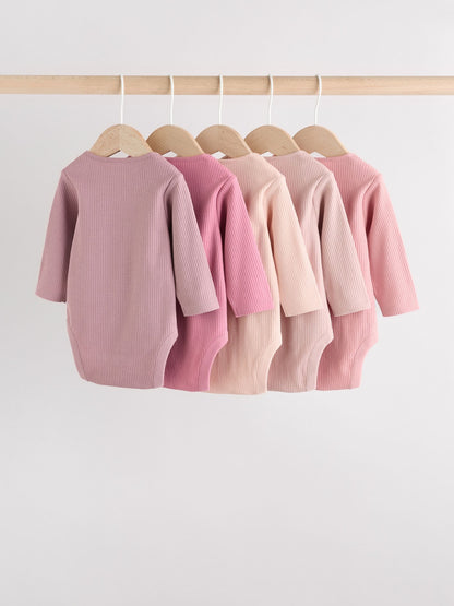 Pink 5 Pack Long Sleeve Baby Bodysuits image 2