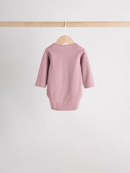 Pink 5 Pack Long Sleeve Baby Bodysuits image 4