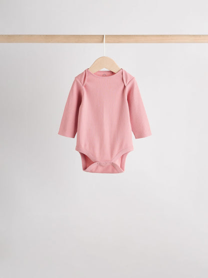 Pink 5 Pack Long Sleeve Baby Bodysuits image 8
