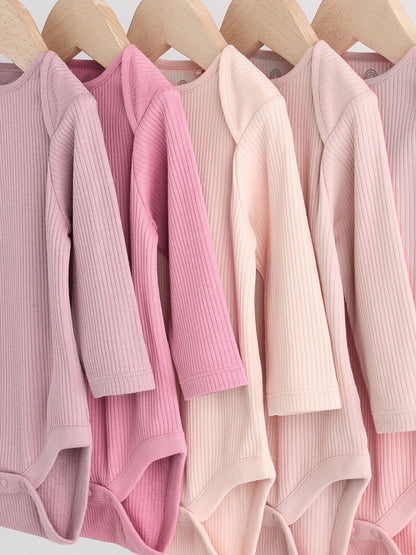 Pink 5 Pack Long Sleeve Baby Bodysuits image 9