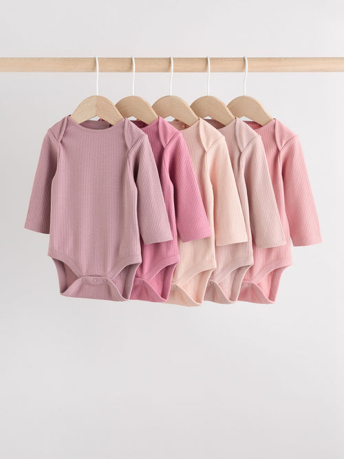 Pink 5 Pack Long Sleeve Baby Bodysuits image 1