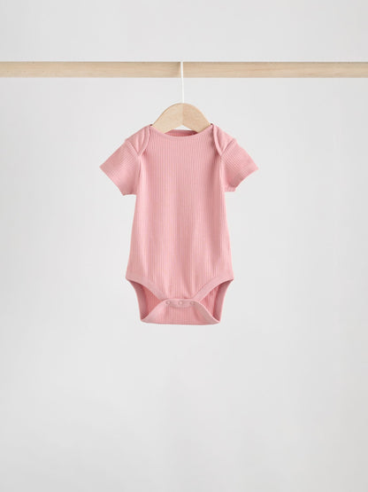 Pink 5 Pack Short Sleeve Baby Bodysuits image 3