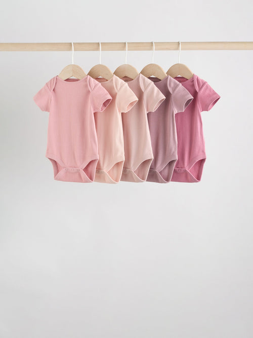 Pink 5 Pack Short Sleeve Baby Bodysuits image 1