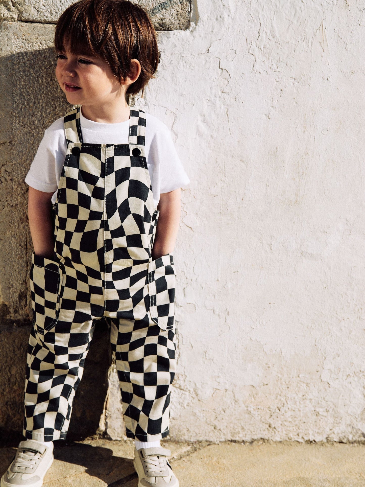 Black/Ecru Checkerboard Dungarees (3mths-7yrs)