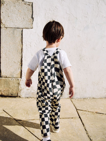 Black/Ecru Checkerboard Dungarees (3mths-7yrs)