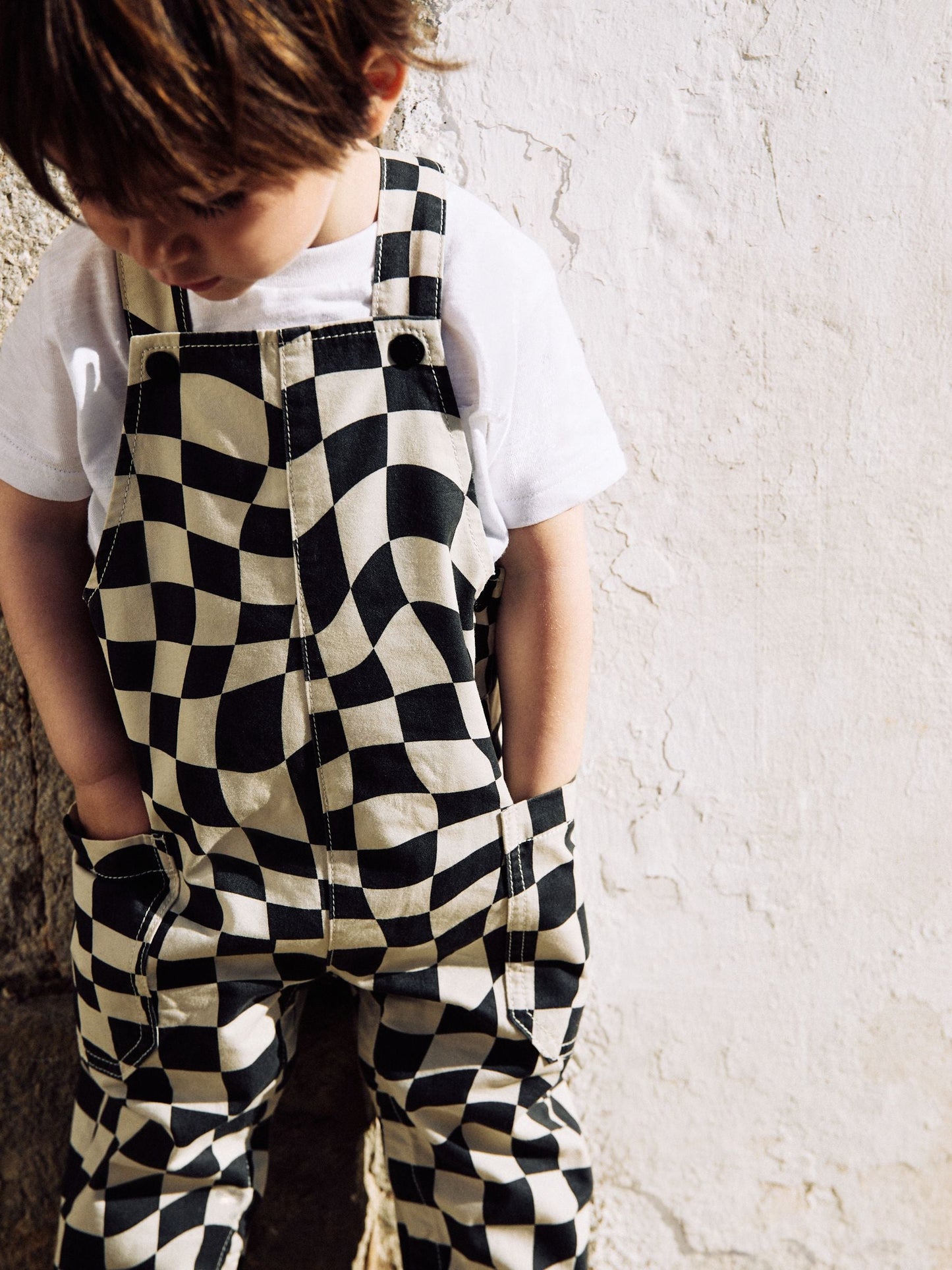 Black/Ecru Checkerboard Dungarees (3mths-7yrs)