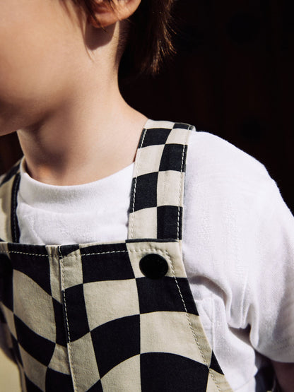 Black/Ecru Checkerboard Dungarees (3mths-7yrs)