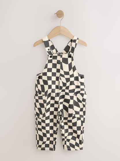 Black/Ecru Checkerboard Dungarees (3mths-7yrs)