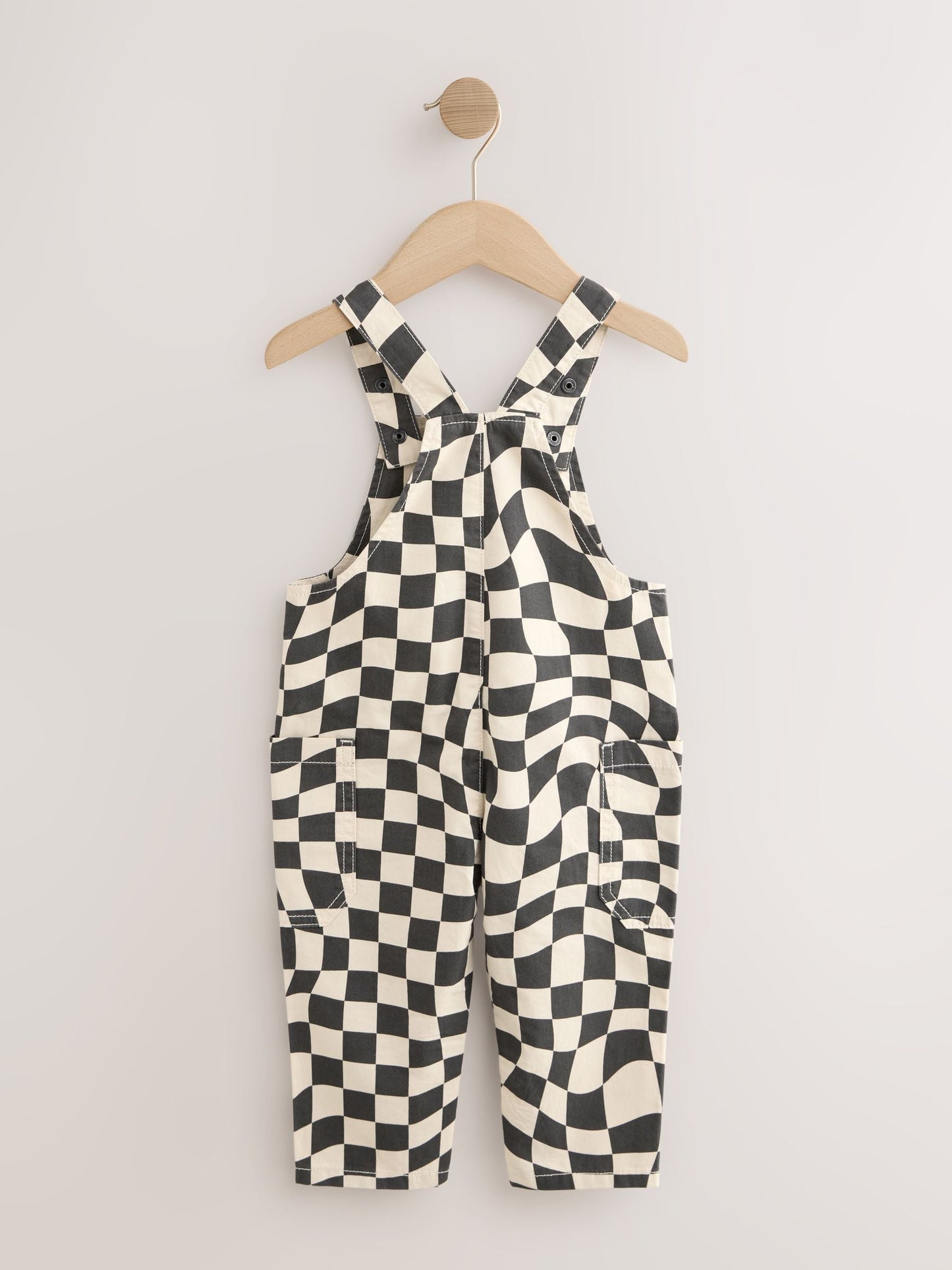 Black/Ecru Checkerboard Dungarees (3mths-7yrs)