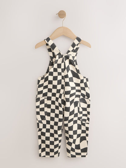 Black/Ecru Checkerboard Dungarees (3mths-7yrs)