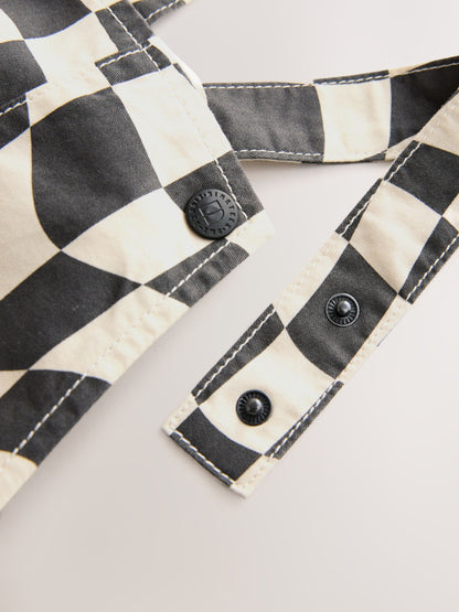 Black/Ecru Checkerboard Dungarees (3mths-7yrs)
