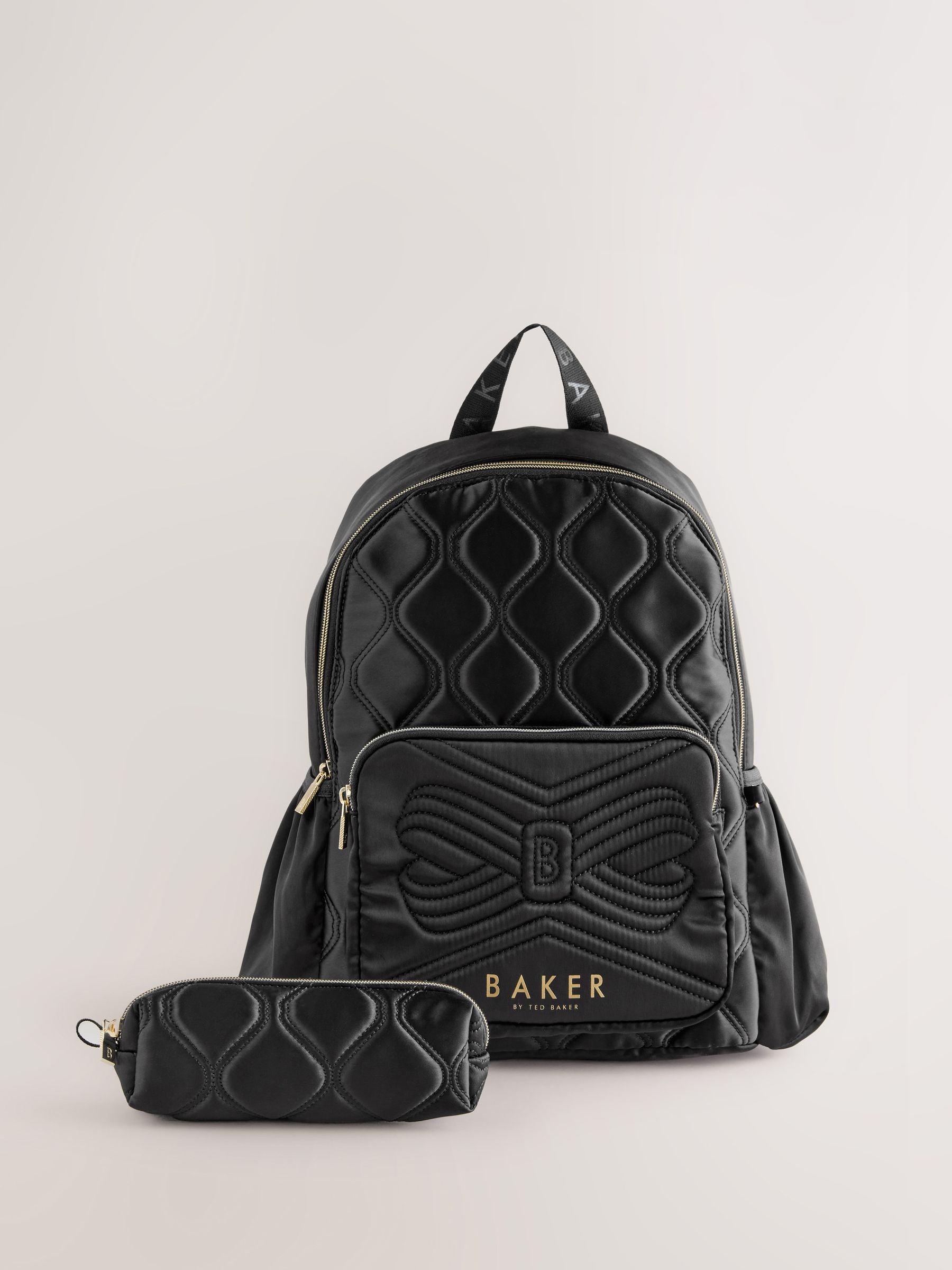 Baker by Ted Baker Girls Back To School Black Quilted Bow Backpack with Pencil Case image 1