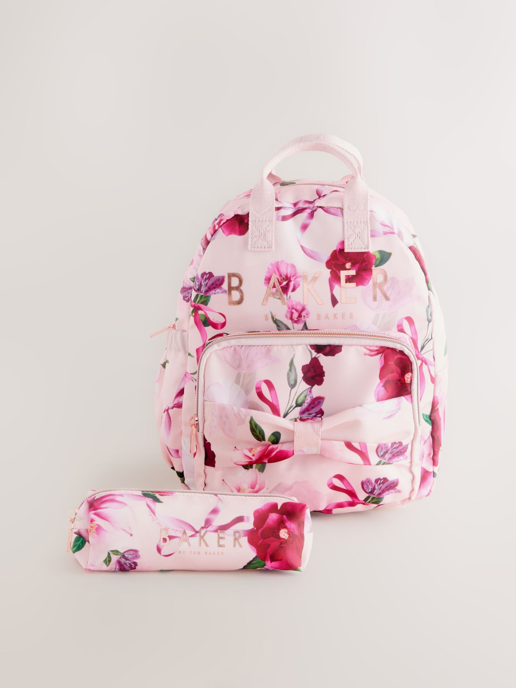 Baker by Ted Baker Girls Pink Back to School Floral Print Bow Backpack image 1