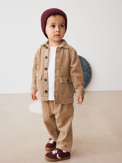 Ecru Textured Corduroy Shacket T-Shirt & Trousers Set (3mths-7yrs) image 1