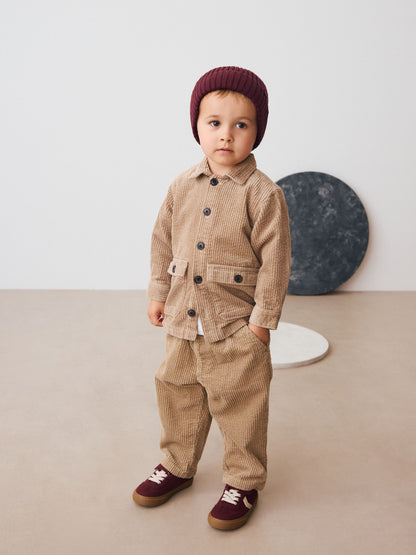 Ecru Textured Corduroy Shacket T-Shirt & Trousers Set (3mths-7yrs) image 3