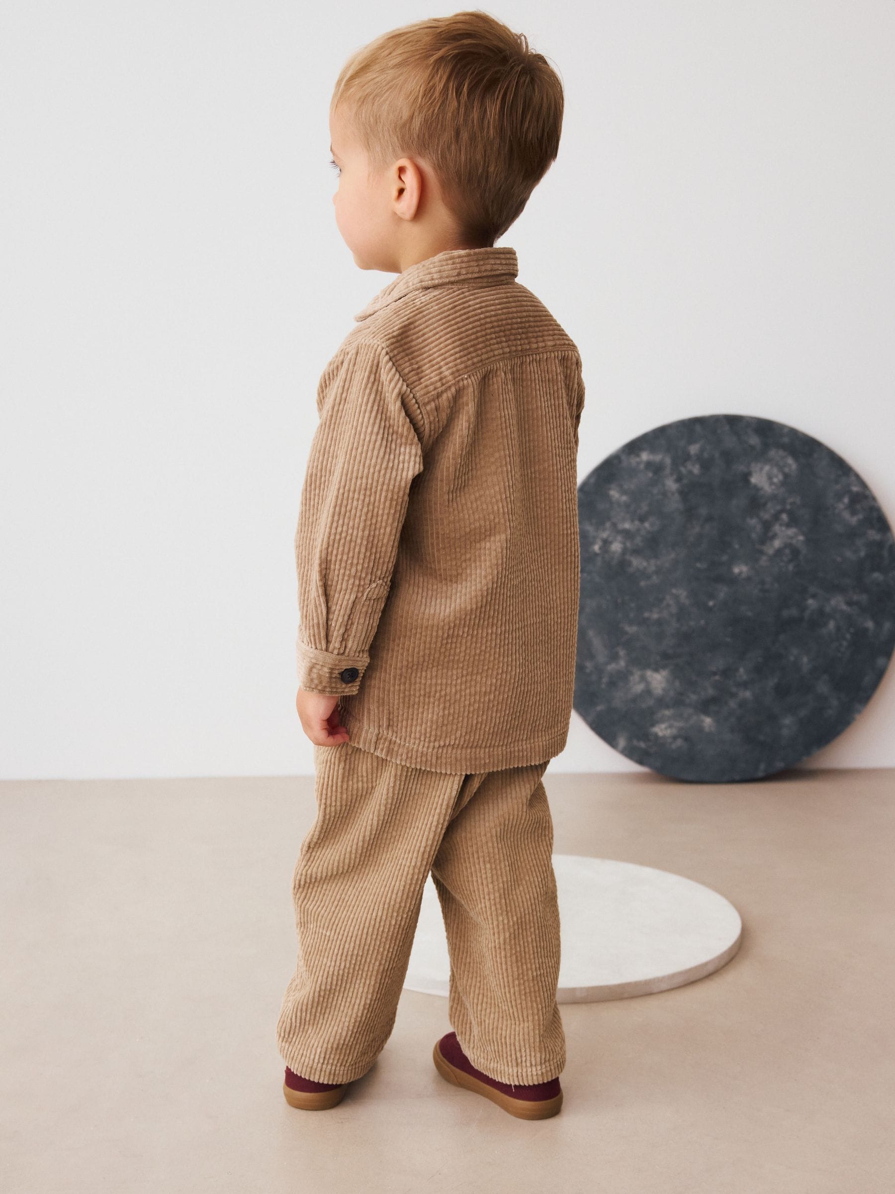 Ecru Textured Corduroy Shacket T-Shirt & Trousers Set (3mths-7yrs) image 4