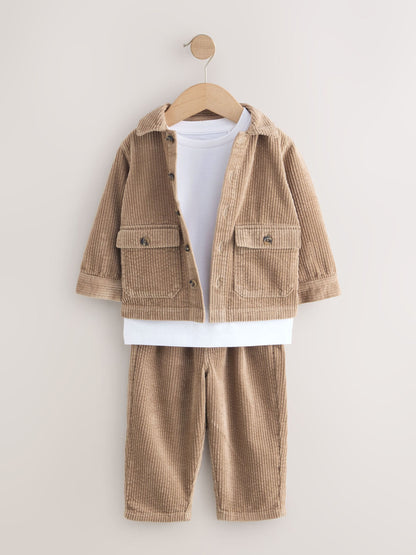 Ecru Textured Corduroy Shacket T-Shirt & Trousers Set (3mths-7yrs) image 6