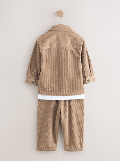 Ecru Textured Corduroy Shacket T-Shirt & Trousers Set (3mths-7yrs) image 7