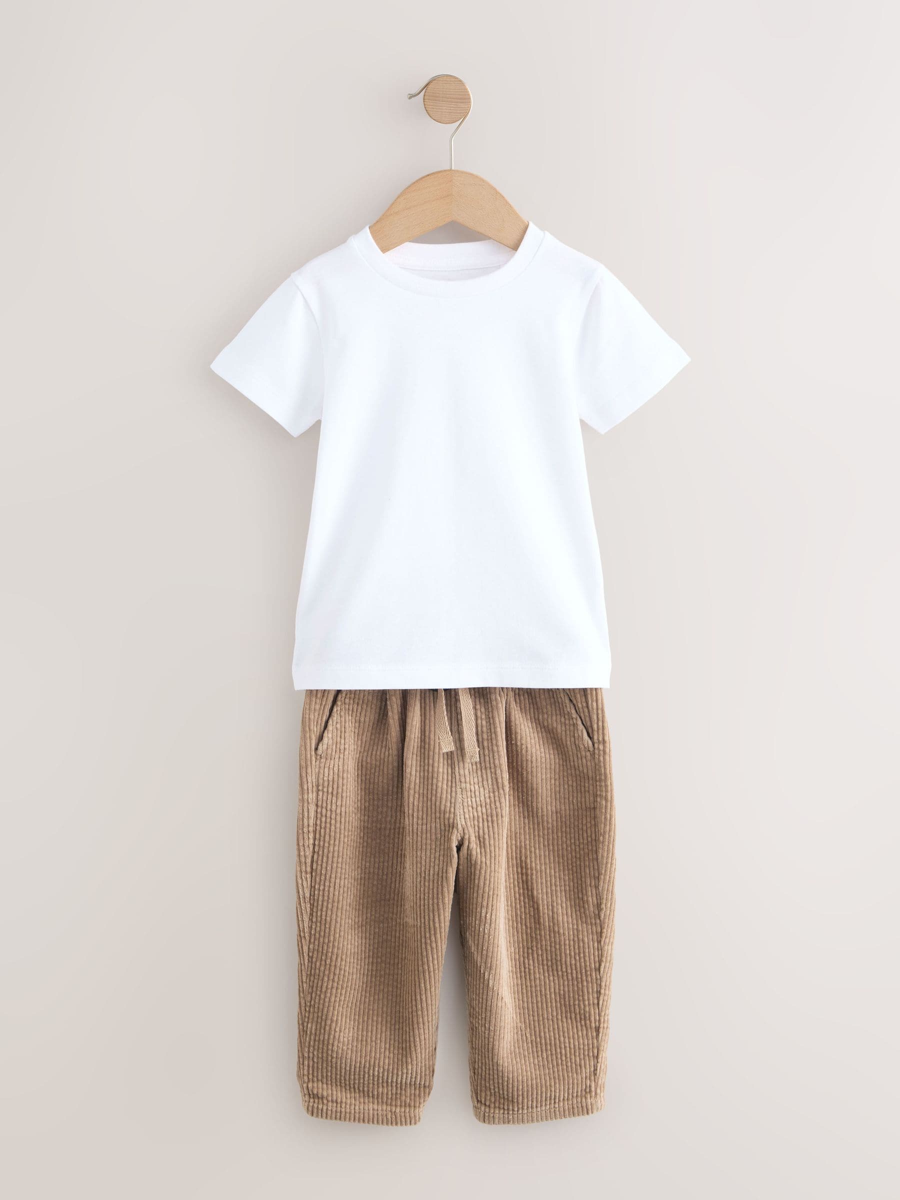 Ecru Textured Corduroy Shacket T-Shirt & Trousers Set (3mths-7yrs) image 8