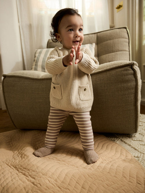 Neutral Stripe Baby Knitted Jumper and Leggings Set (0mths-2yrs) image 1