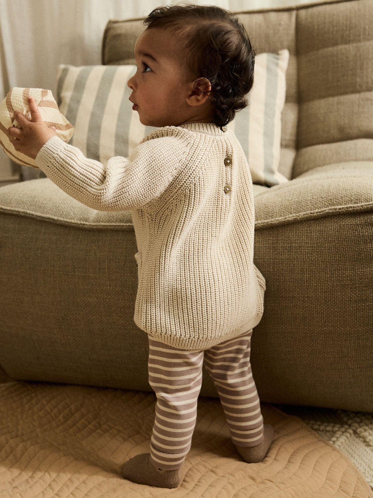 Neutral Stripe Baby Knitted Jumper and Leggings Set (0mths-2yrs) image 3
