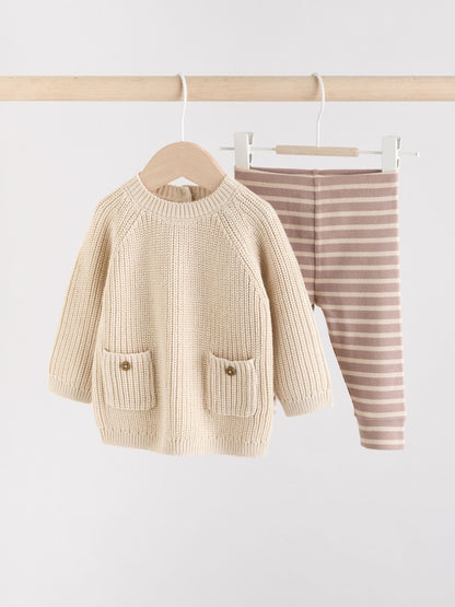 Neutral Stripe Baby Knitted Jumper and Leggings Set (0mths-2yrs) image 4
