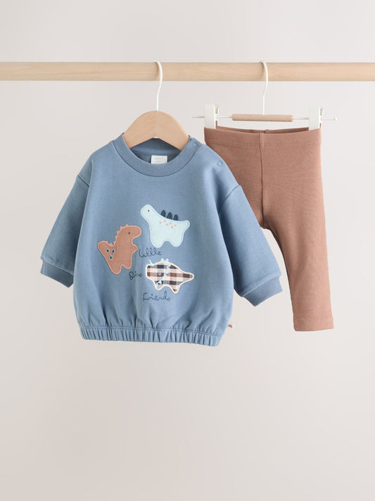 Blue Dino Baby Sweatshirt and Leggings Set (0mths-3yrs) image 1