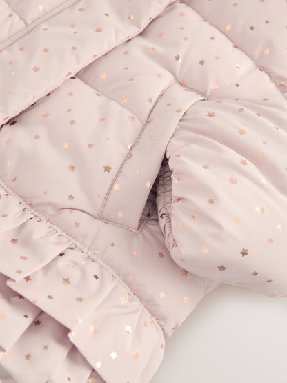 Pink Shower Resistant Padded Coat With Frill Hem (3mths-7yrs)