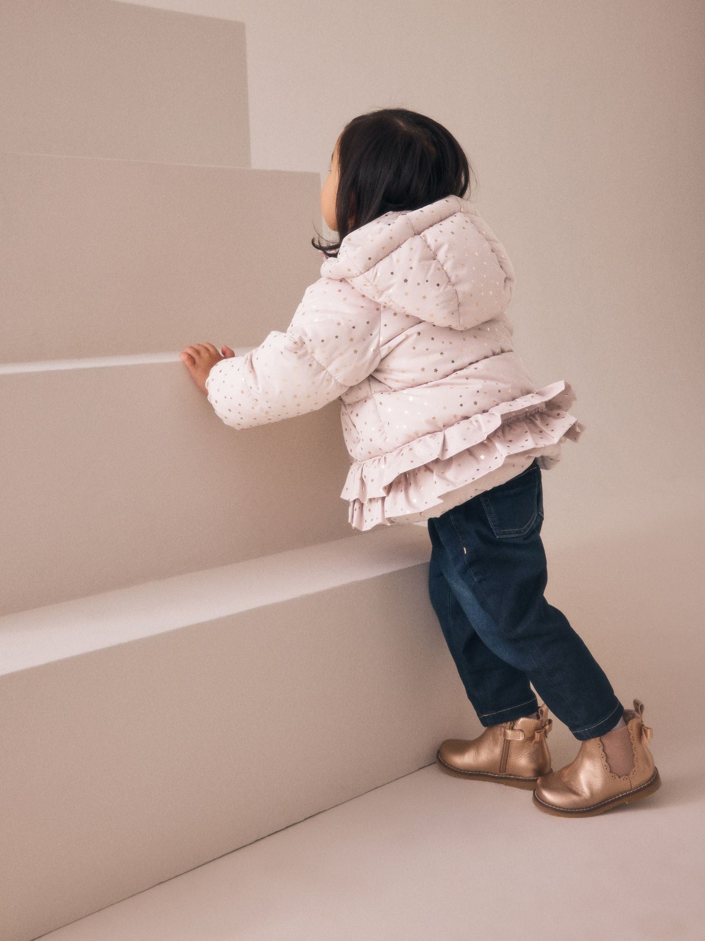 Pink Shower Resistant Padded Coat With Frill Hem (3mths-7yrs)