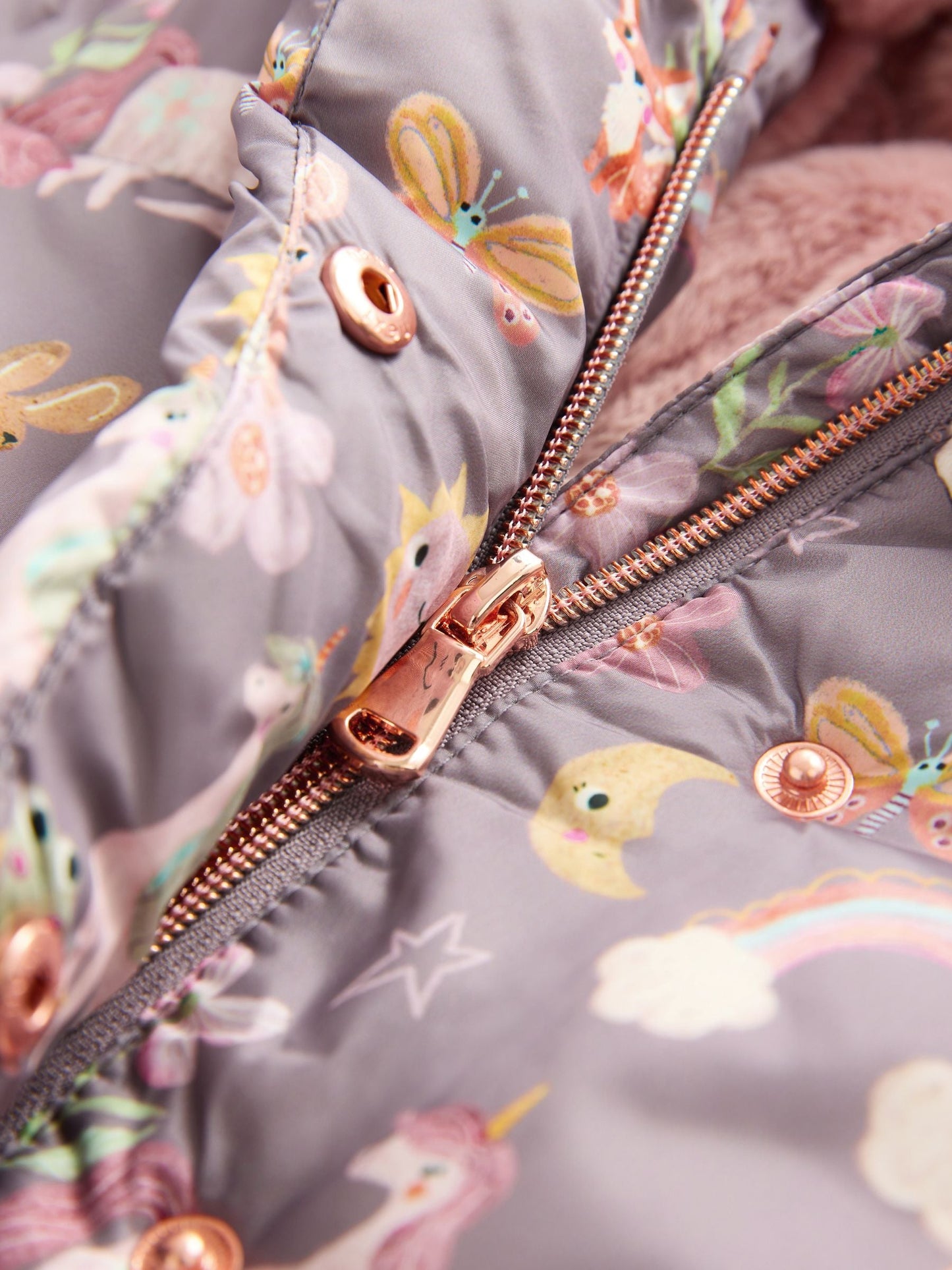 Damson Unicorn Shower Resistant Faux Fur Trim Padded Coat (3mths-7yrs)