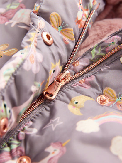 Damson Unicorn Shower Resistant Faux Fur Trim Padded Coat (3mths-7yrs)