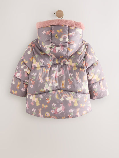 Damson Unicorn Shower Resistant Faux Fur Trim Padded Coat (3mths-7yrs)