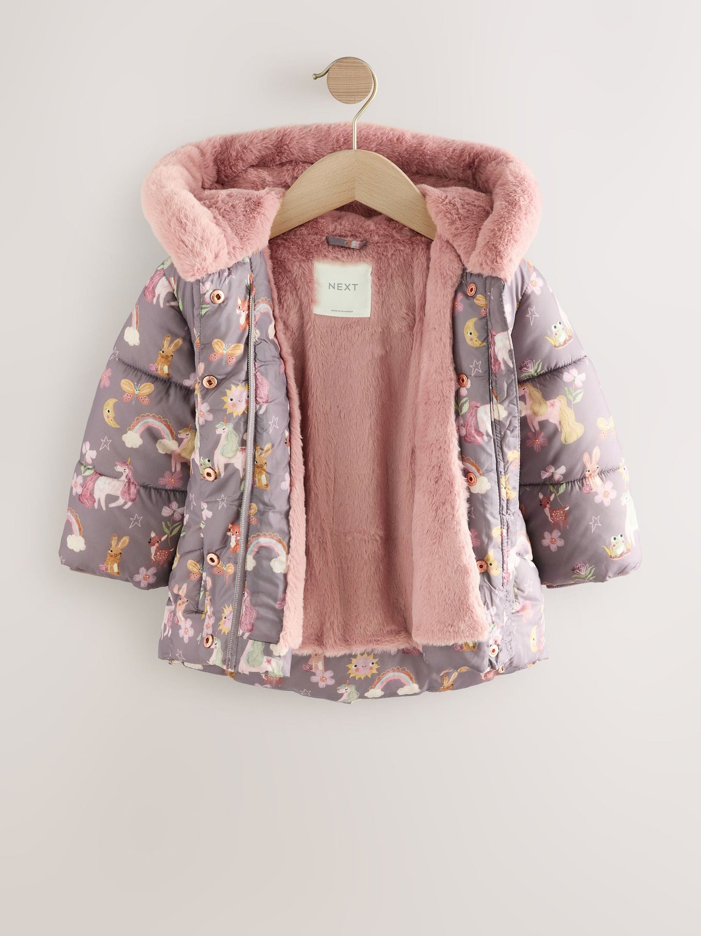 Damson Unicorn Shower Resistant Faux Fur Trim Padded Coat (3mths-7yrs)