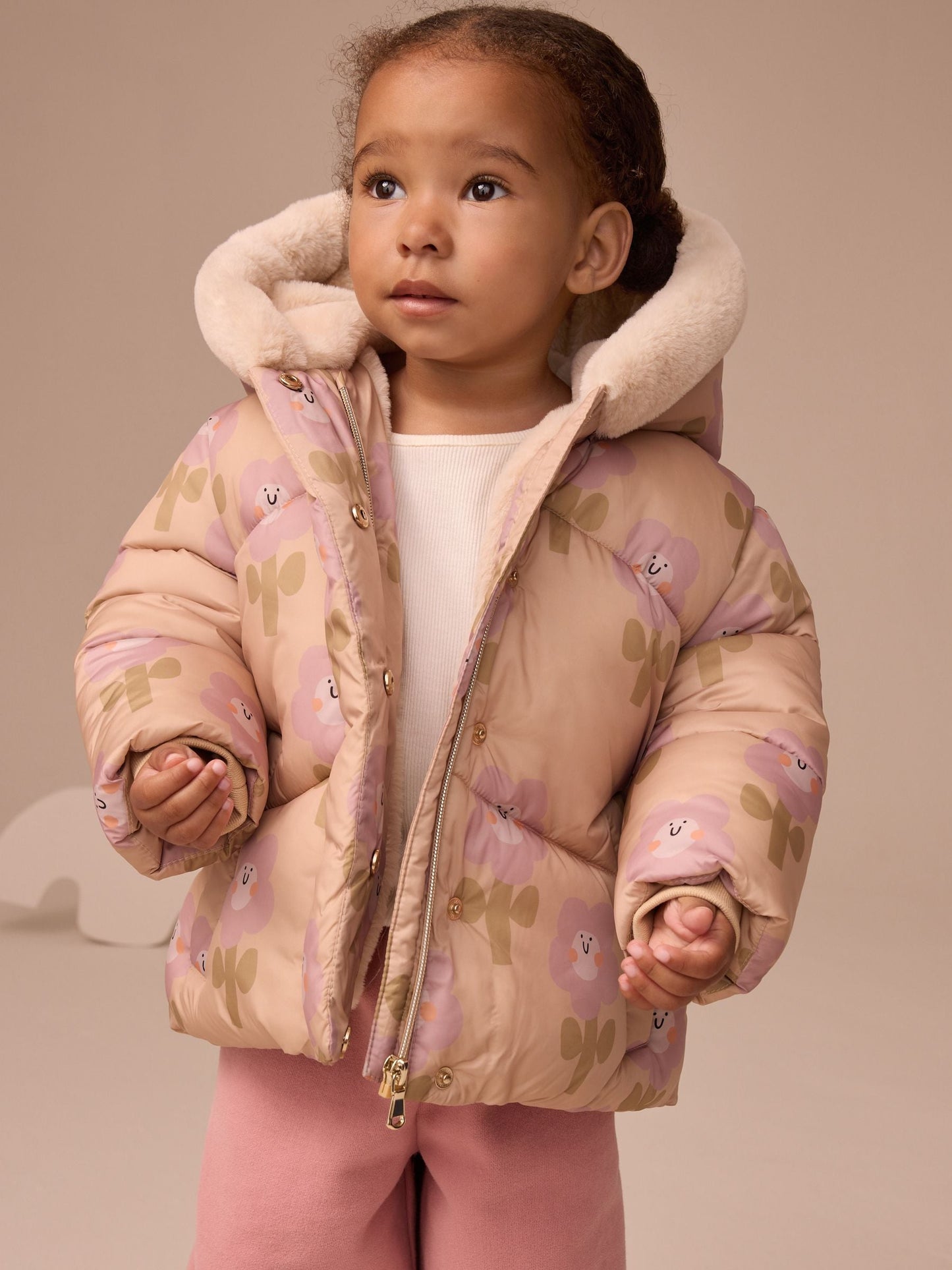 Ochre Yellow Shower Resistant Faux Fur Trim Padded Coat (3mths-7yrs)