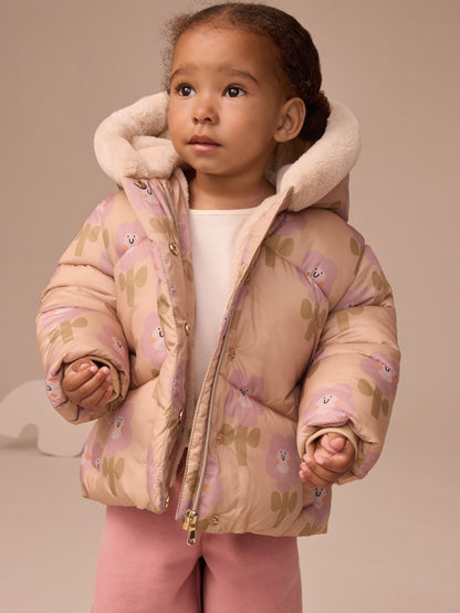 Ochre Yellow Shower Resistant Faux Fur Trim Padded Coat (3mths-7yrs)