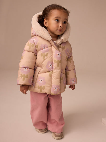 Ochre Yellow Shower Resistant Faux Fur Trim Padded Coat (3mths-7yrs)