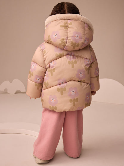 Ochre Yellow Shower Resistant Faux Fur Trim Padded Coat (3mths-7yrs)