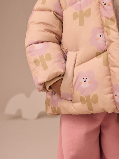 Ochre Yellow Shower Resistant Faux Fur Trim Padded Coat (3mths-7yrs)