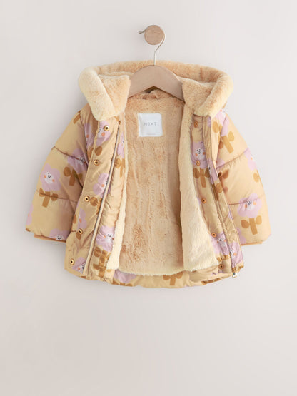 Ochre Yellow Shower Resistant Faux Fur Trim Padded Coat (3mths-7yrs)