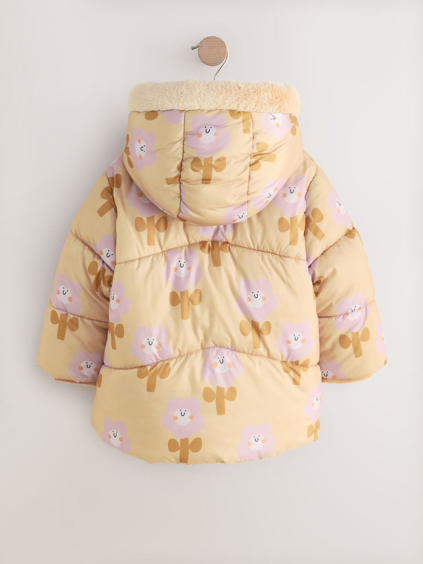 Ochre Yellow Shower Resistant Faux Fur Trim Padded Coat (3mths-7yrs)